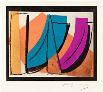 ANDY WARHOL (1928 -1987) Maquette for "U.N. Stamp" (Orange, Blue, Purple).                                                                       